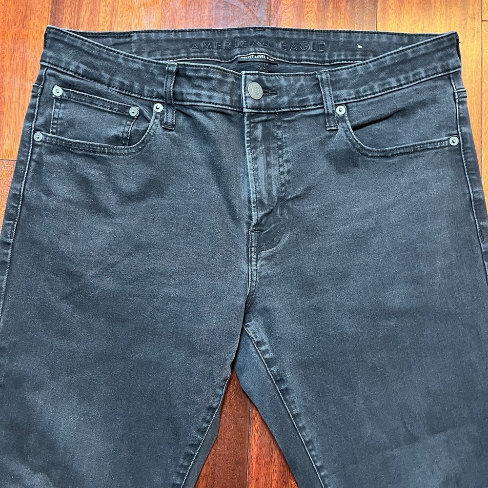 American Eagle Jeans Mens 36x32 (36x31) Dark Gray Skinny Flex Stretch Grunge * - Picture 6 of 12